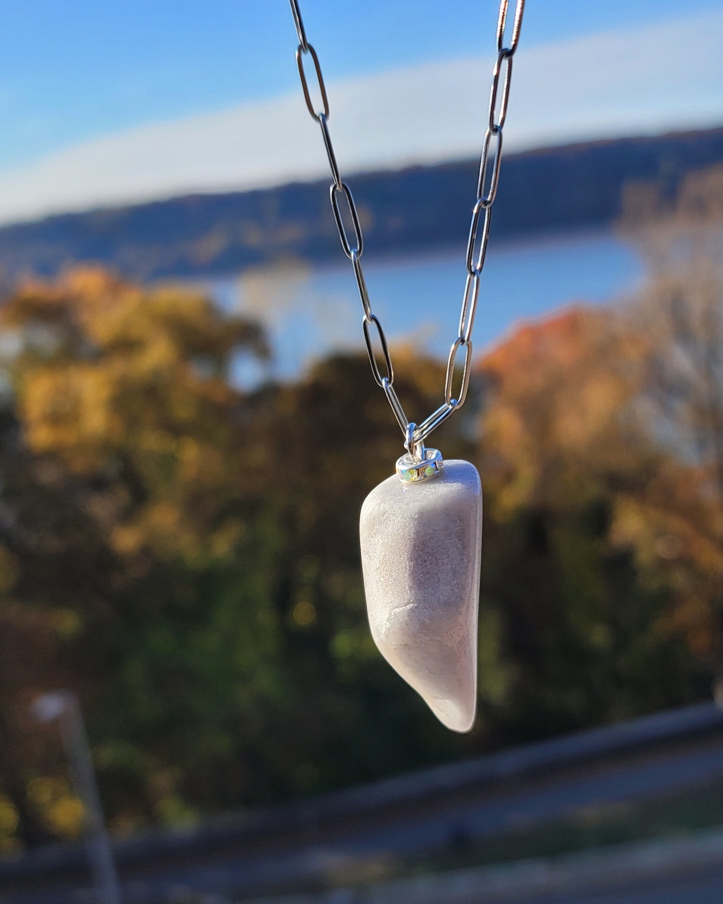 BIG AND BOLD LIGHT GREY QUARTZITE PENDANT!