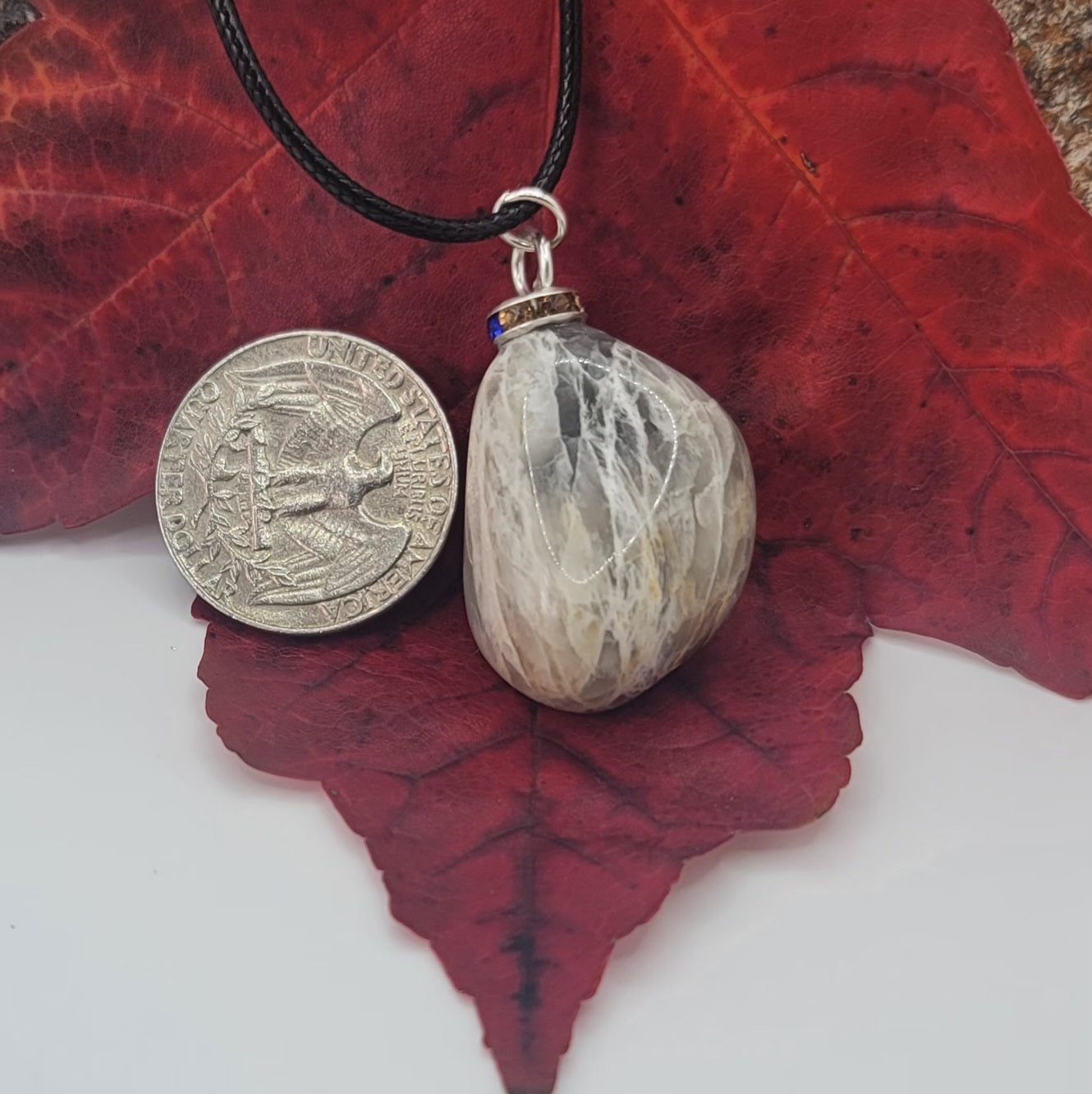 Check out this very unique Black Moonstone pendant. Its intricate array of banded lines makes for a fascinating gaze.