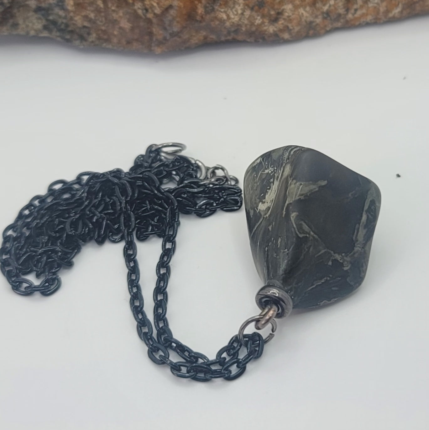 WHITE, BLACK AND GREY JASPER PENDANT