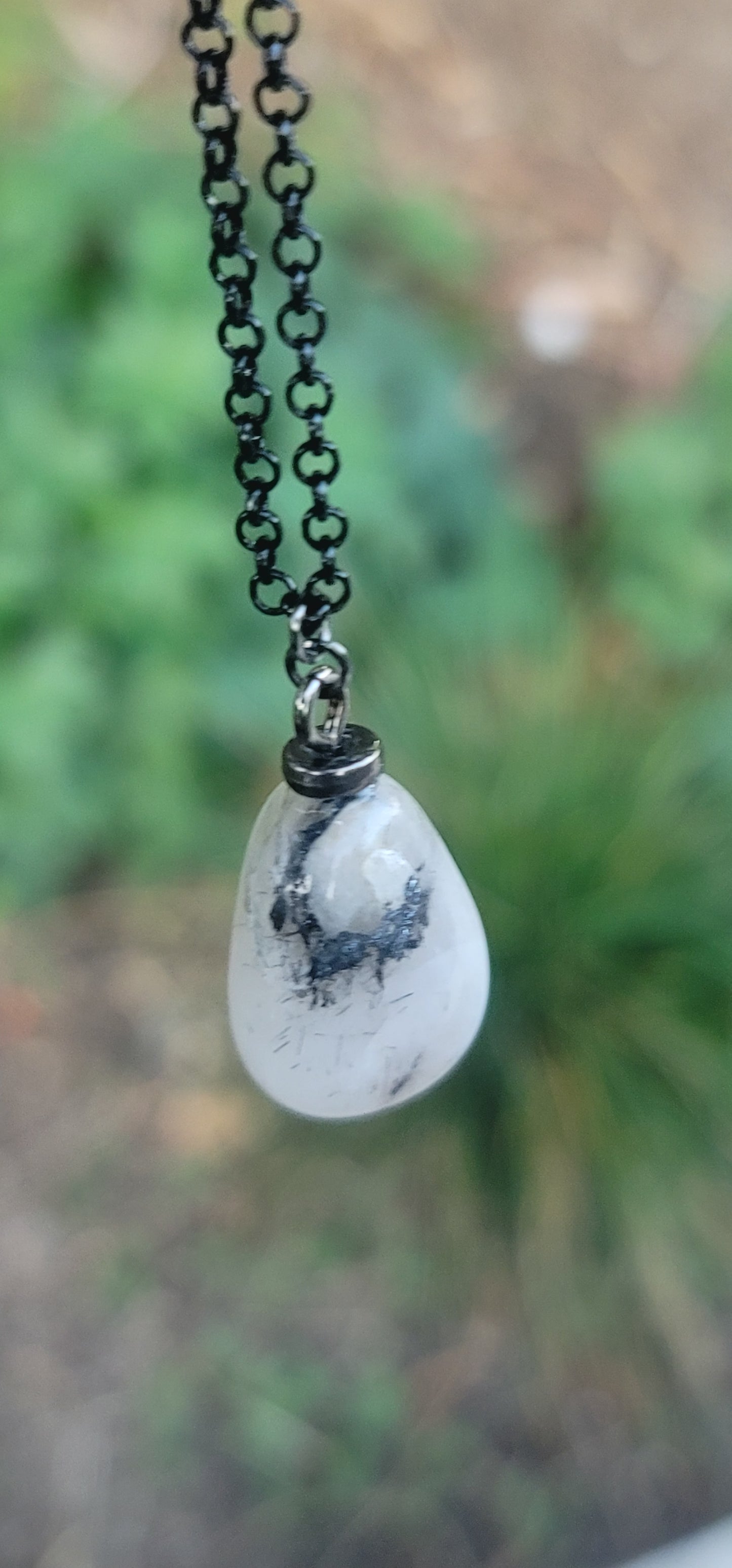 WHITE AND BLACK RAINBOW MOONSTONE PENDANT