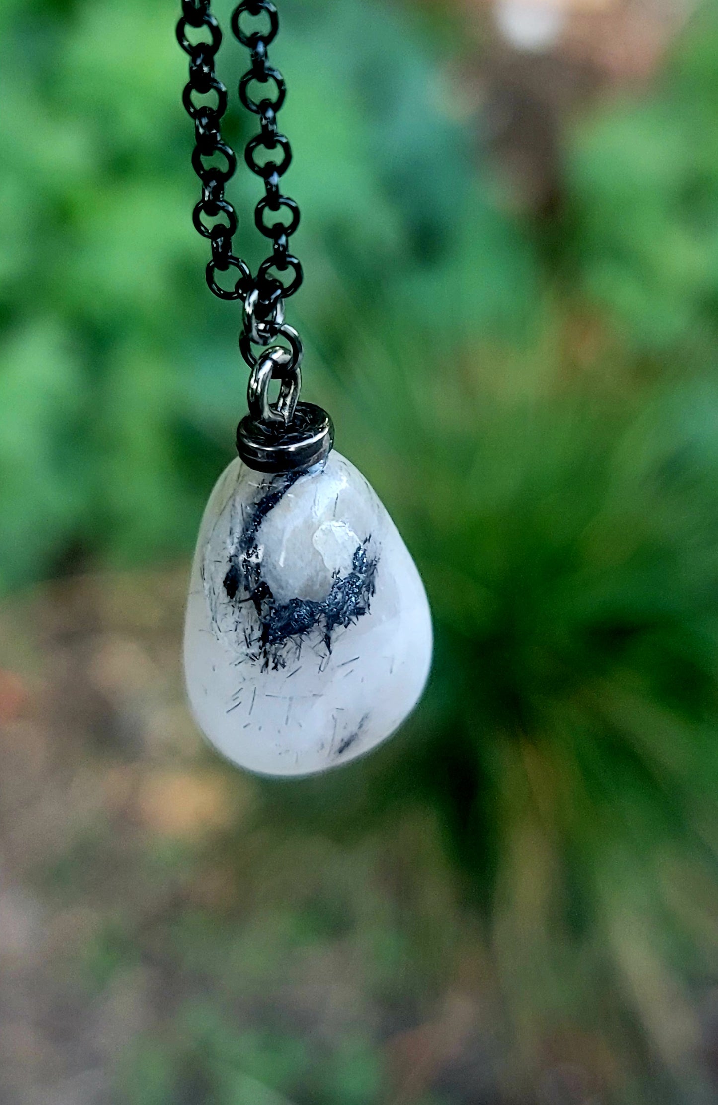 WHITE AND BLACK RAINBOW MOONSTONE PENDANT