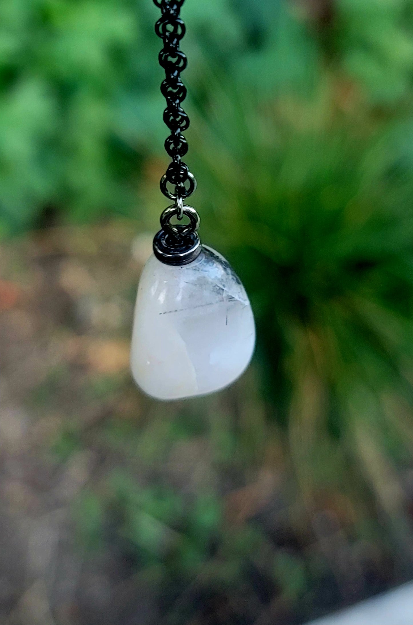 WHITE AND BLACK RAINBOW MOONSTONE PENDANT