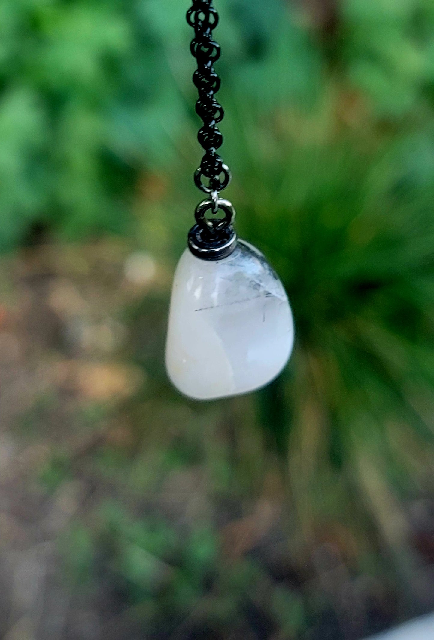 WHITE AND BLACK RAINBOW MOONSTONE PENDANT