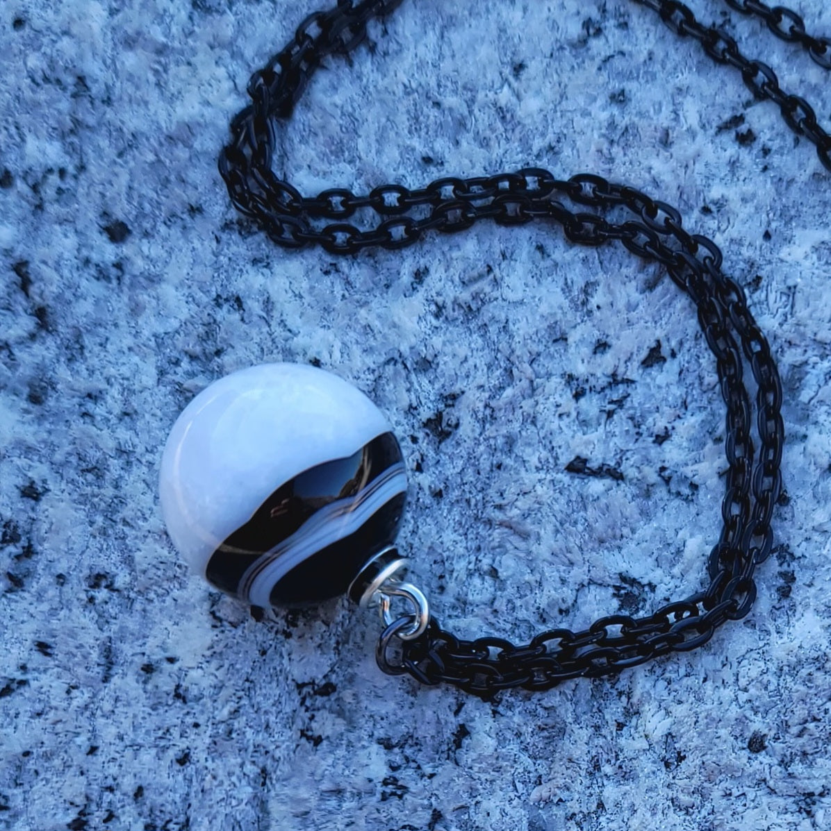 Fascinating Black and White Agate necklace that is sure to delight, with its elegance and uniqueness. Perfect gift for the holiday and beyond. Get it for him or her.