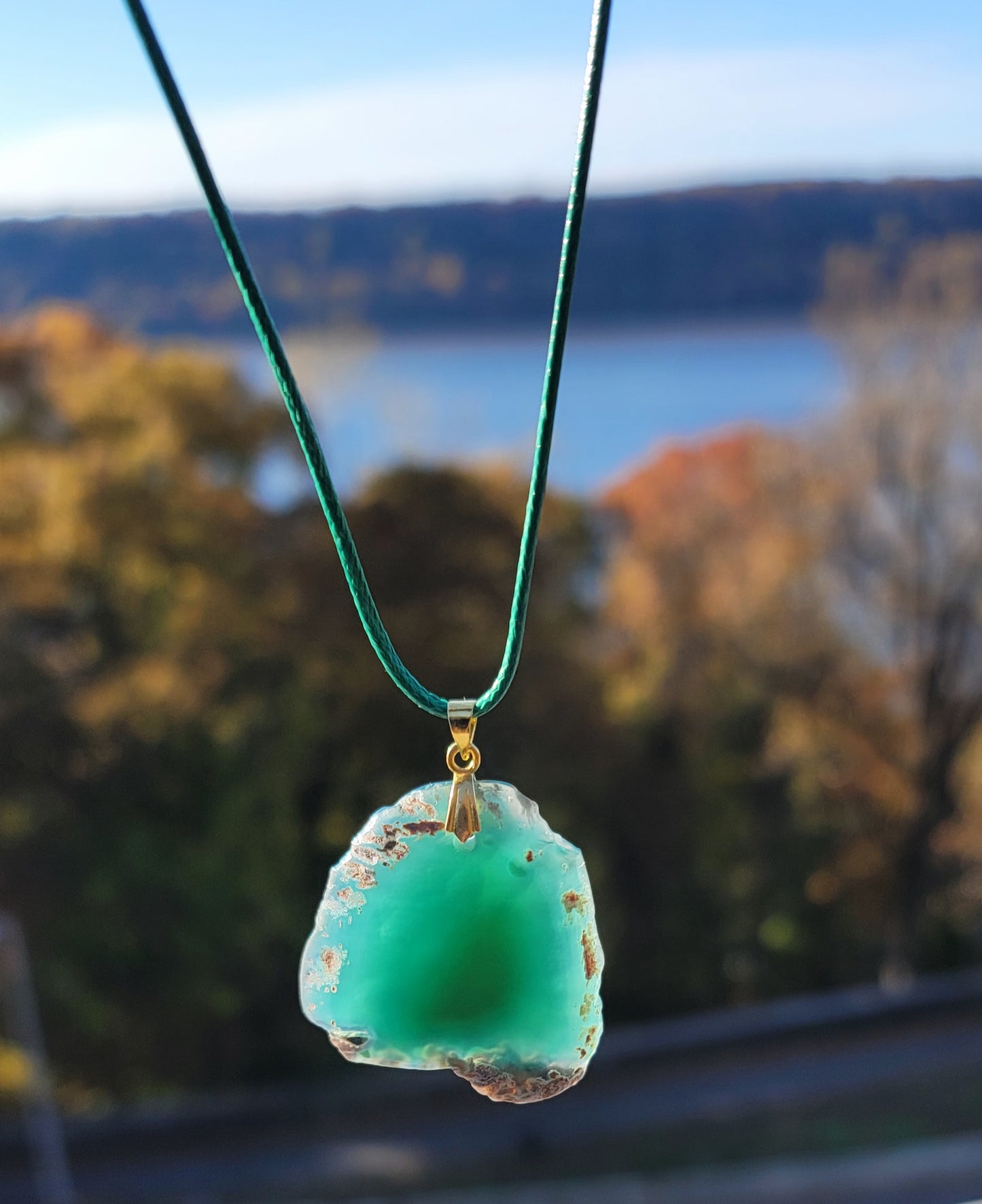 Unique Green Agate Pendant necklace