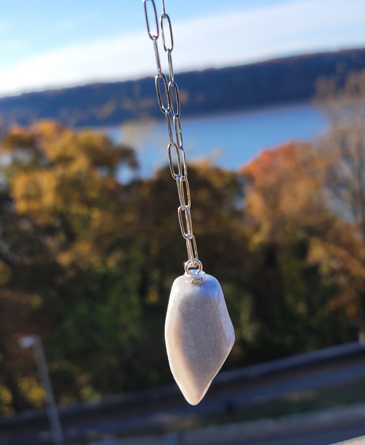 BIG AND BOLD LIGHT GREY QUARTZITE PENDANT!