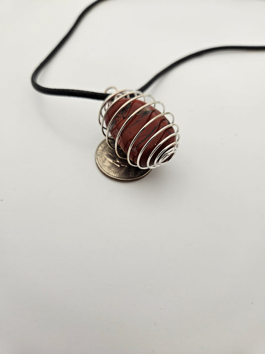 RED JASPER SPIRAL CAGE PENDANT