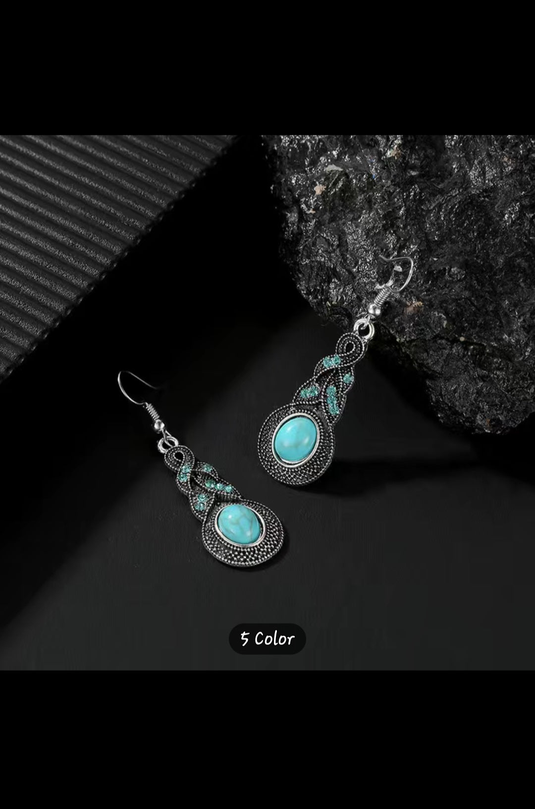 Delightful inlaid turquoise drop earring and necklace set.