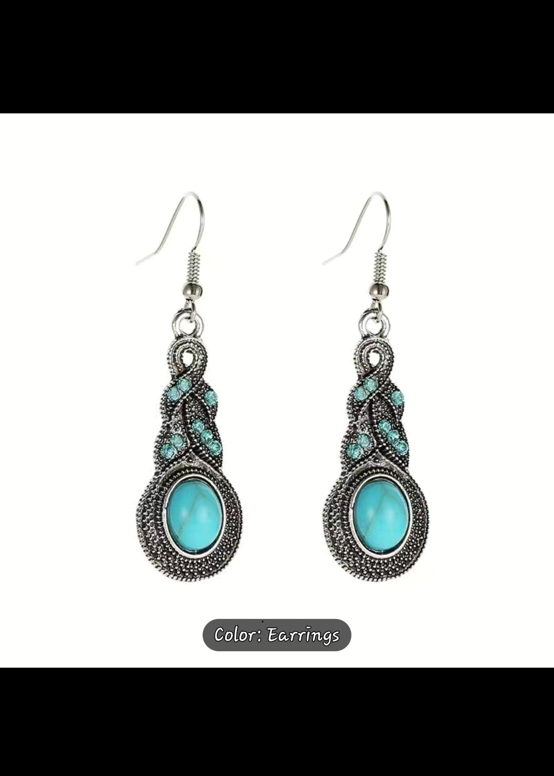 Delightful inlaid turquoise drop earring and necklace set.