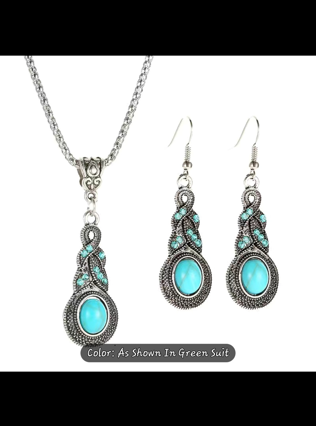 Delightful inlaid turquoise drop earring and necklace set.