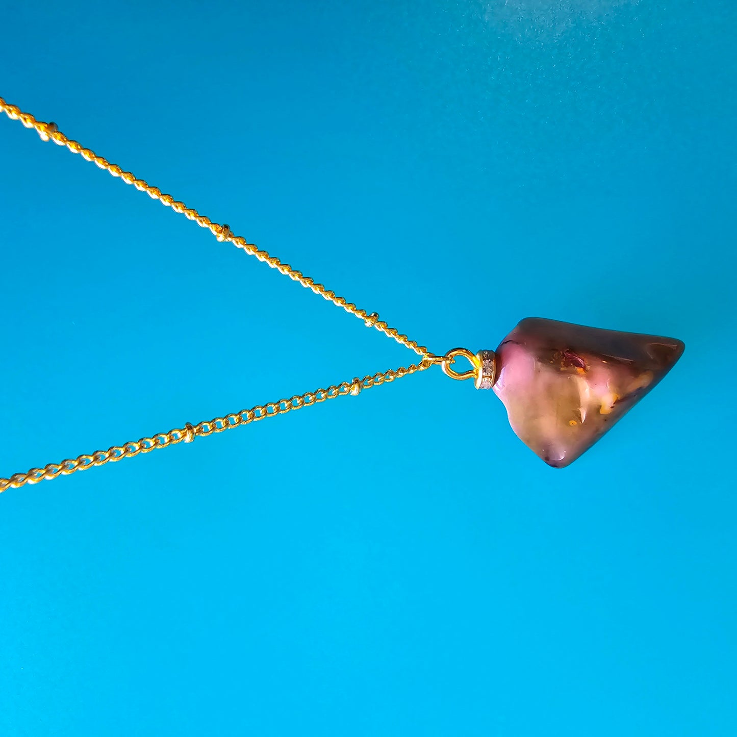 Beautiful Desert Jasper Pendant, trimmed with gold-plated findings and unique gold-plated 20" chain.