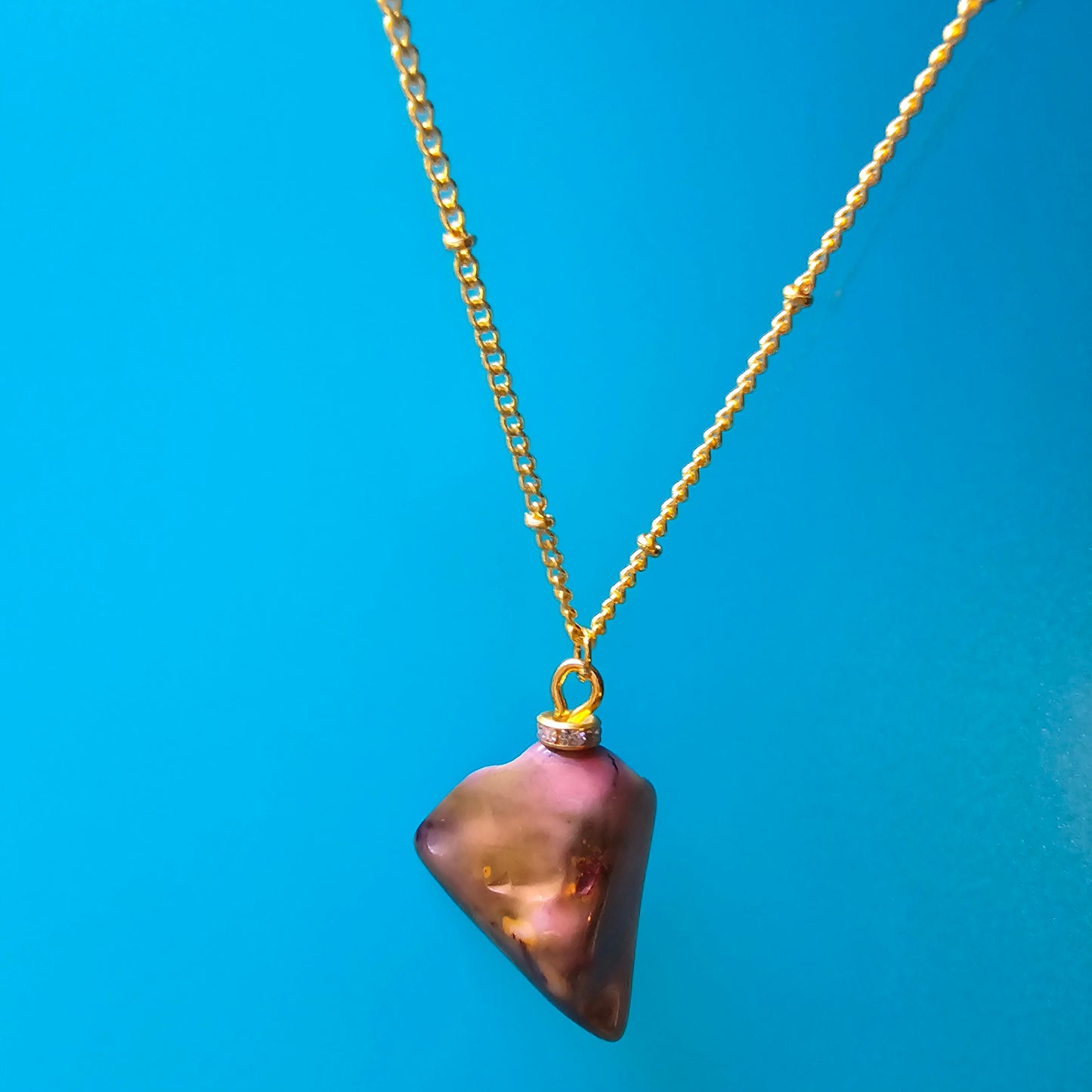 Beautiful Desert Jasper Pendant, trimmed with gold-plated findings and unique gold-plated 20" chain.