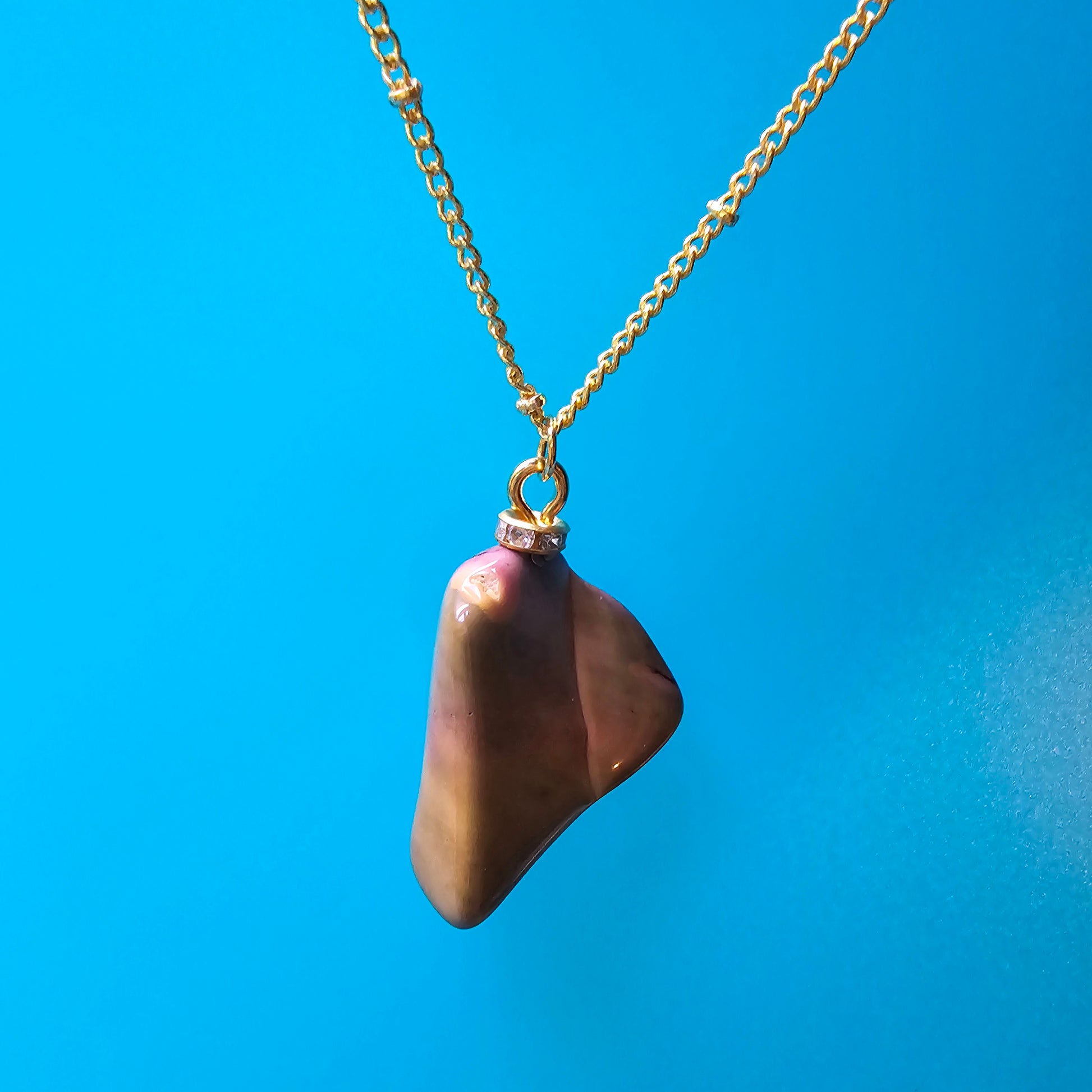 Beautiful Desert Jasper Pendant, trimmed with gold-plated findings and unique gold-plated 20" chain.